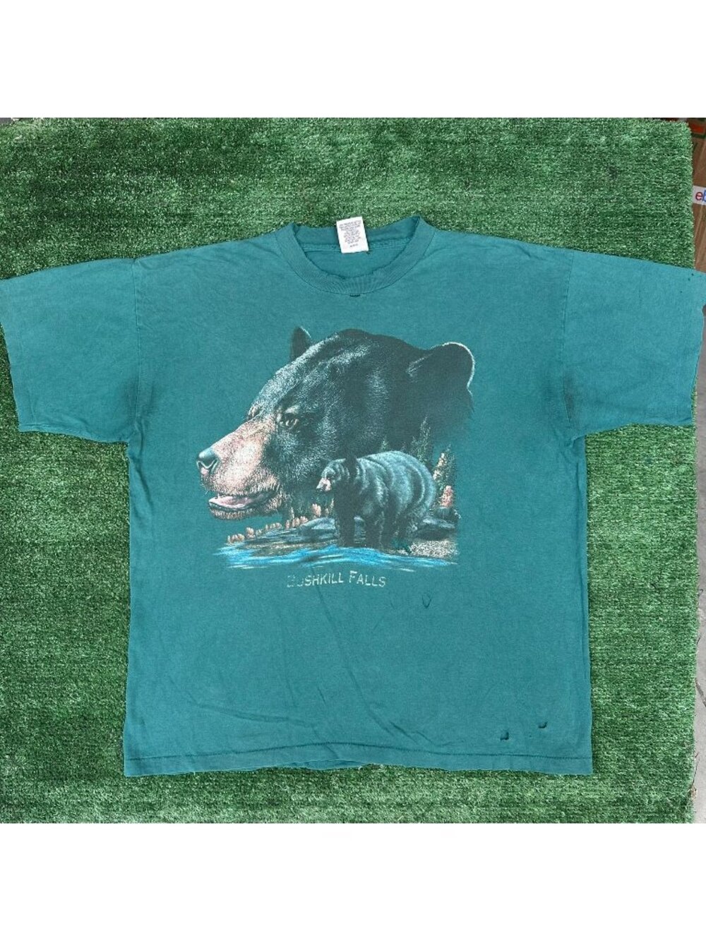 Vintage 90s Bushkill Falls Black Bear Nature T-Shirt Teal XL Single Stitch USA